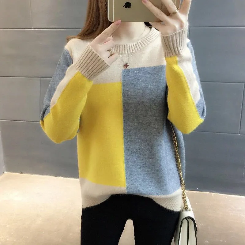 

Autumn and Winter Women's High Neck Solid Color Pullover Long Sleeve Plush Loose Fit Long Sleeve Sweater Knitwear Fashion Tops