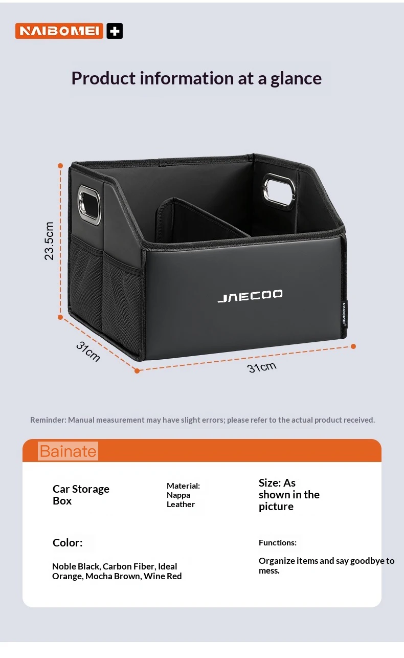 Auto-Kofferraum-Aufbewahrungsbox, für Jaecoo J7 7 J8 5 J5 8 J9 Phev 2025 2026, Leder-Aufbewahrungsbox, Faltbarer Organizer Auto-Zubehör – Detail 10