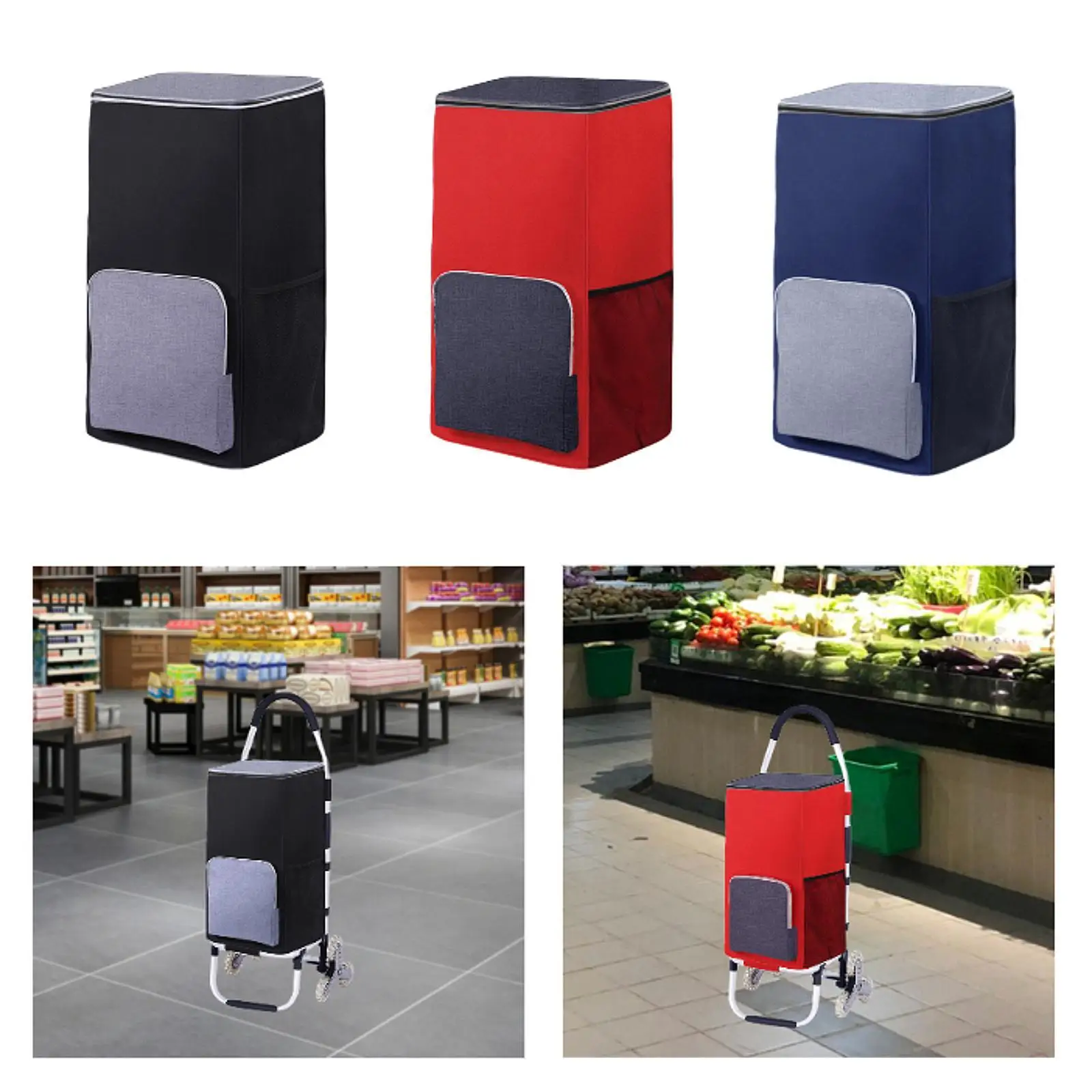

Shopping Cart Bag Storage Bag with Front Pocket Waterproof Fold Up Accessories Reusable Thermal Bag Oxford Cloth