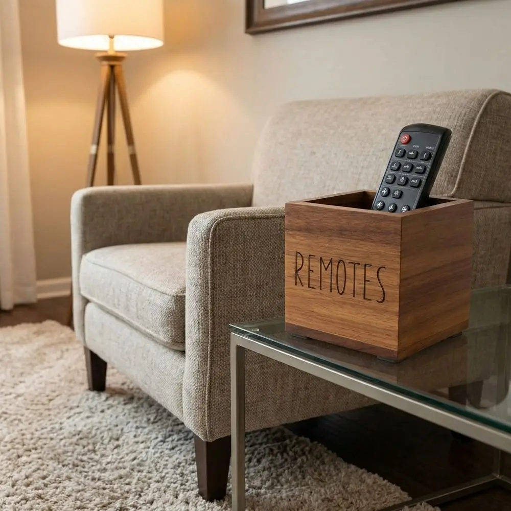Durable Wood Remote Control Holder Vintage Style Simple Pen Holder Decorative Desktop Stationery Box for Living Room