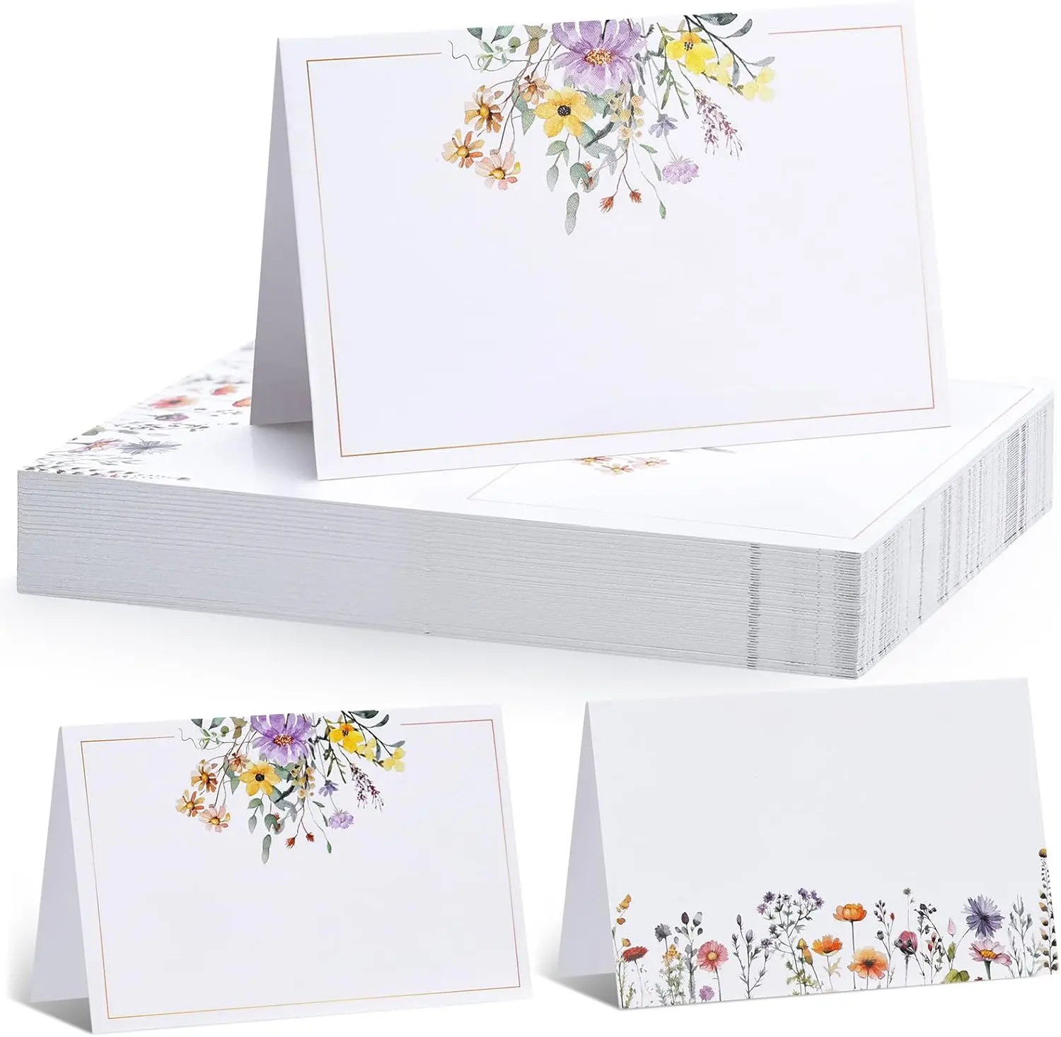 

60pcs Floral Wildflower Place Cards, 4.33x3.54 Inch Tent Escort Name Cards for Wedding Dinner Parties Seating Table