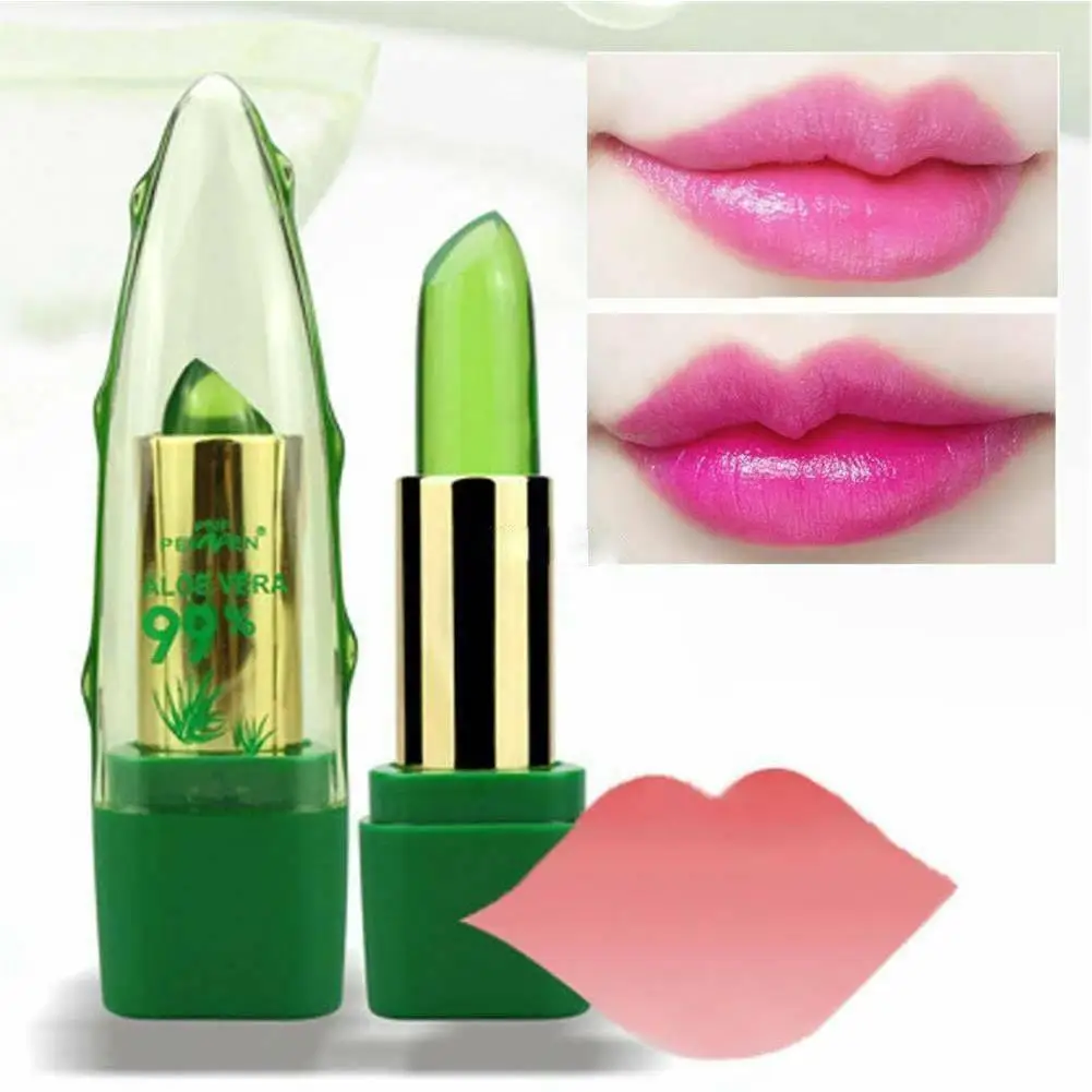 1PCS Aloe Vera Natural Moisturizer ลิปสติกอุณหภูมิเปลี่ยนสี Lipblam Natural Magic Pink Protector ริมฝีปากเครื่องสําอาง