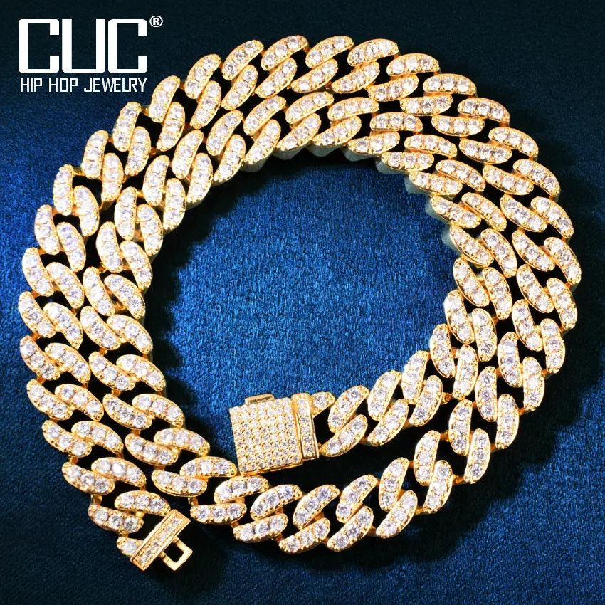 

CUC 10mm Miami Cuban Chain Necklace For Men Women Iced Out Zircon HipHop Link Gold Color Fashion Rock Jewelry