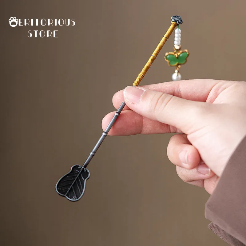 Chinese Banana Leaf Alloy Tea Scoop Spoon Matcha Tools Mini Cute Teaspoons Pretty Zen Service Ceremony Tool Supplies Accessories