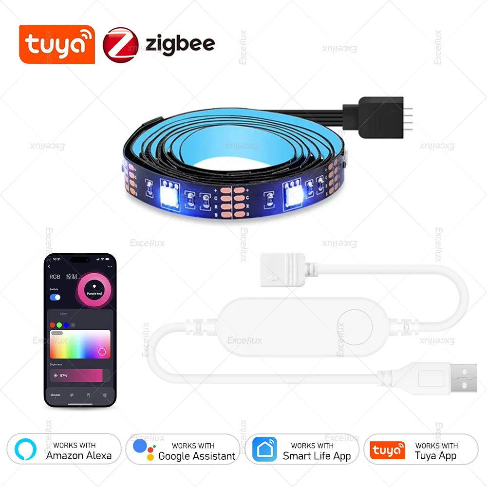 

Smart Zigbee USB Led Lights Tuya RGB Led Strip DC 5V 5050 Smart Led TV Back Lighting работает с Alexa Amazon Google Home Gateway