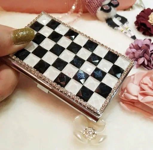 1 قطعة حامل بطاقة عمل عصرية مرصعة بالكريستال من الفولاذ المقاوم للصدأ للرجال والنساء