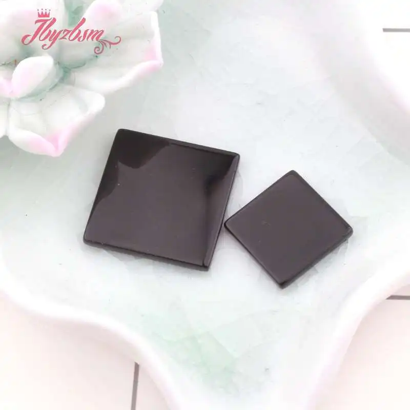 Natural Black Agate Square Double Plane CAB Cabochon Flatback Dome Undrilled Stone Beads For DIY Earring Ring Jewelry Making 5pc - view 4