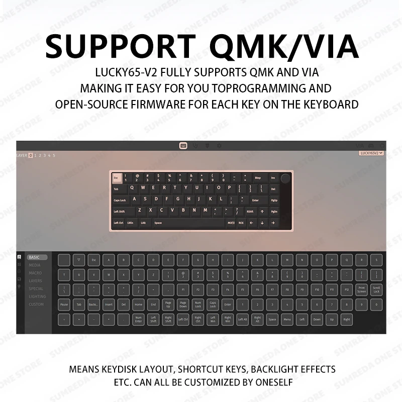 SUMREDA Sugar65 Upgraded Lucky65 Mini Custom Wireless Aluminum Mechanical Keyboard Kit RGB Bluetooth 2.4G Wired Gaming Keyboard