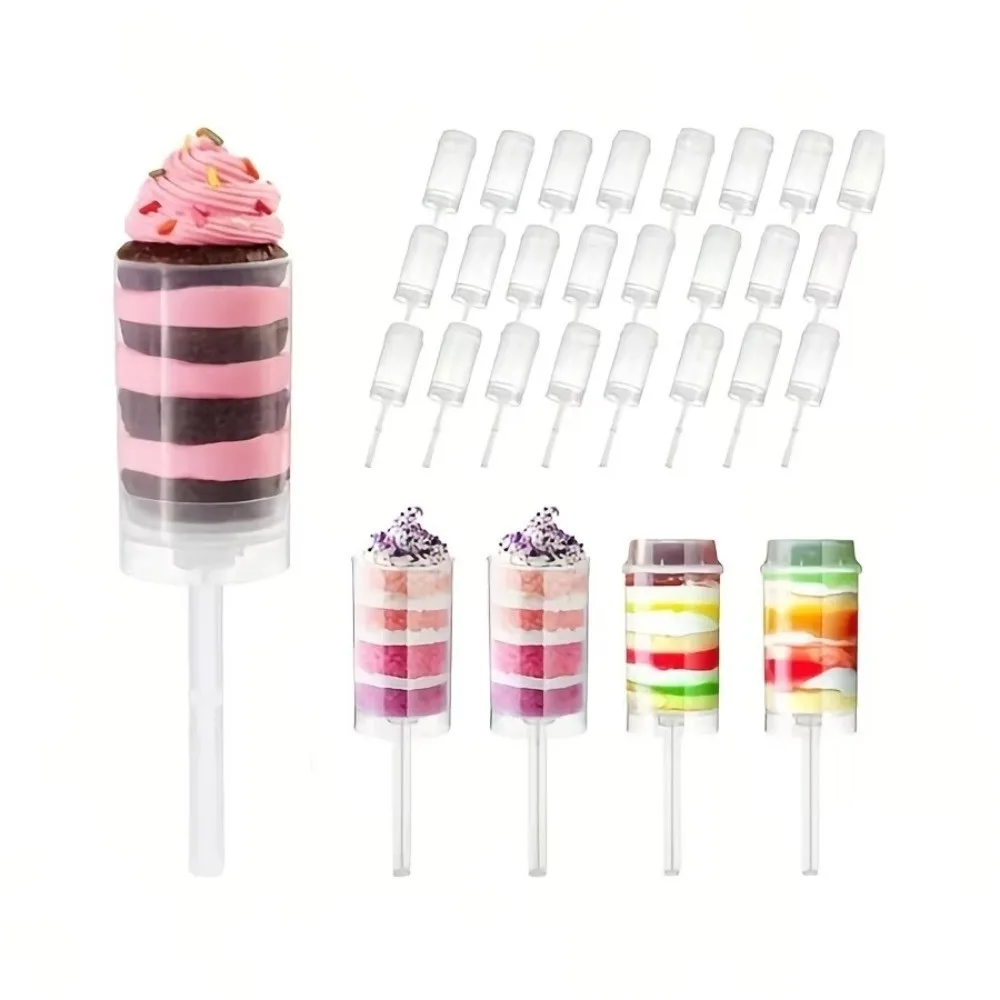 10PCS Transparent Push Pop Cake Tubes Cake Containers Round Cake Push Up Containers Cylinder With Lid Dessert Tubes Ice Cream