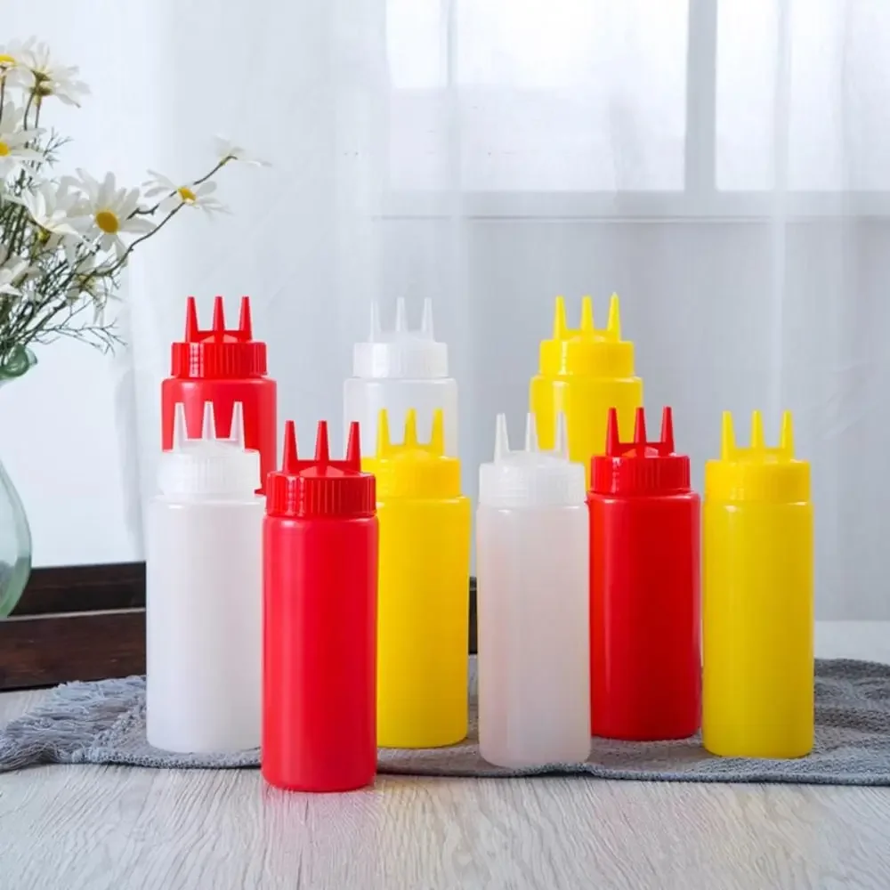 350/450/680ML Plastic 3 Nozzles Squeeze Sauces Bottle Salad Dressing Seasoning Condiment Jars for Kitchen Salad Sauce Bottle