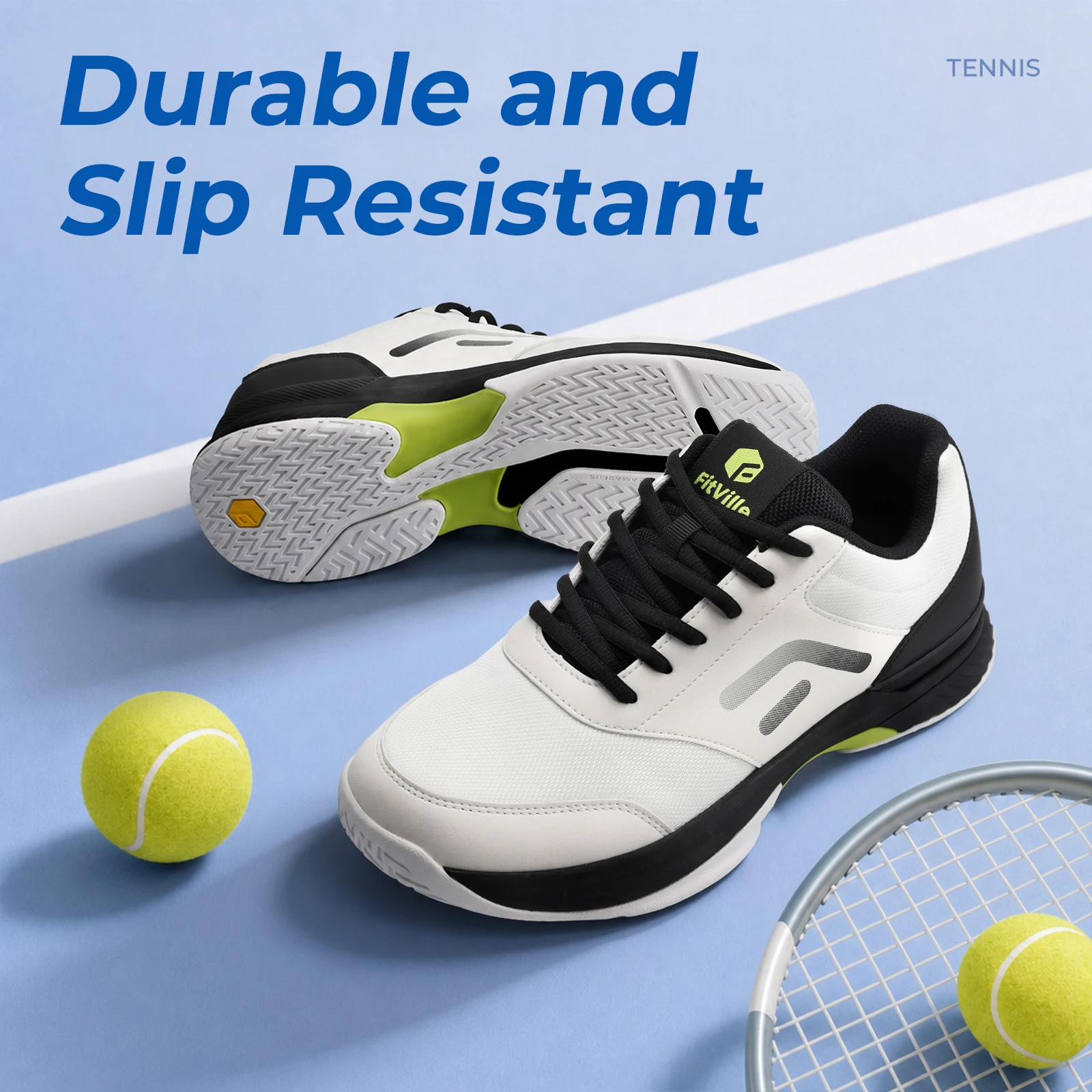 FitVille Men'S Wide Pickleball & Table Tennis Shoes Comfortable Cushioned Hard Court Casual Sneakers Suitable for Baseball Shoe
