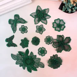 Sew or Iron on Clothes Dark Green Small Lace Flowers Embroidered Patches for Clothing Dress Butterfly Appliques Card Decoration