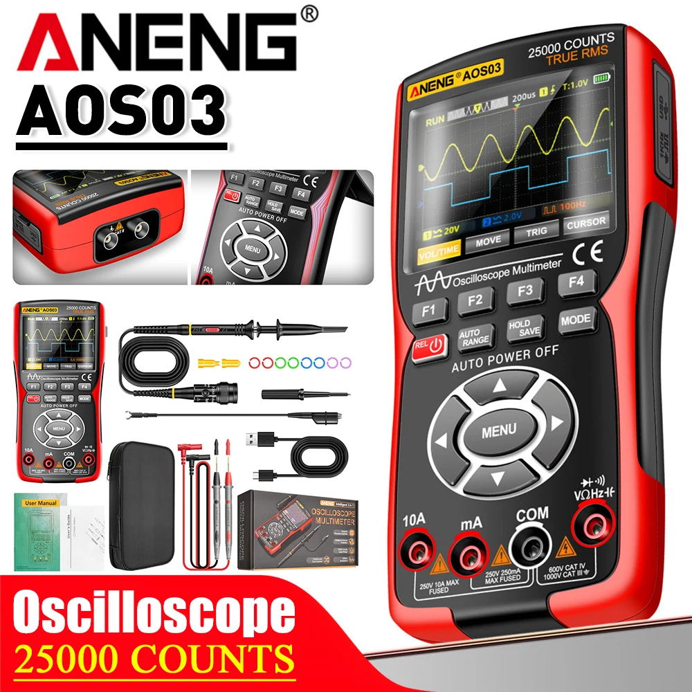 

ANENG AOS03 Digital Oscilloscope Signal Generator Waveform Output Display Multimeter 280MSA Sampling Rate Handheld Oscilloscope