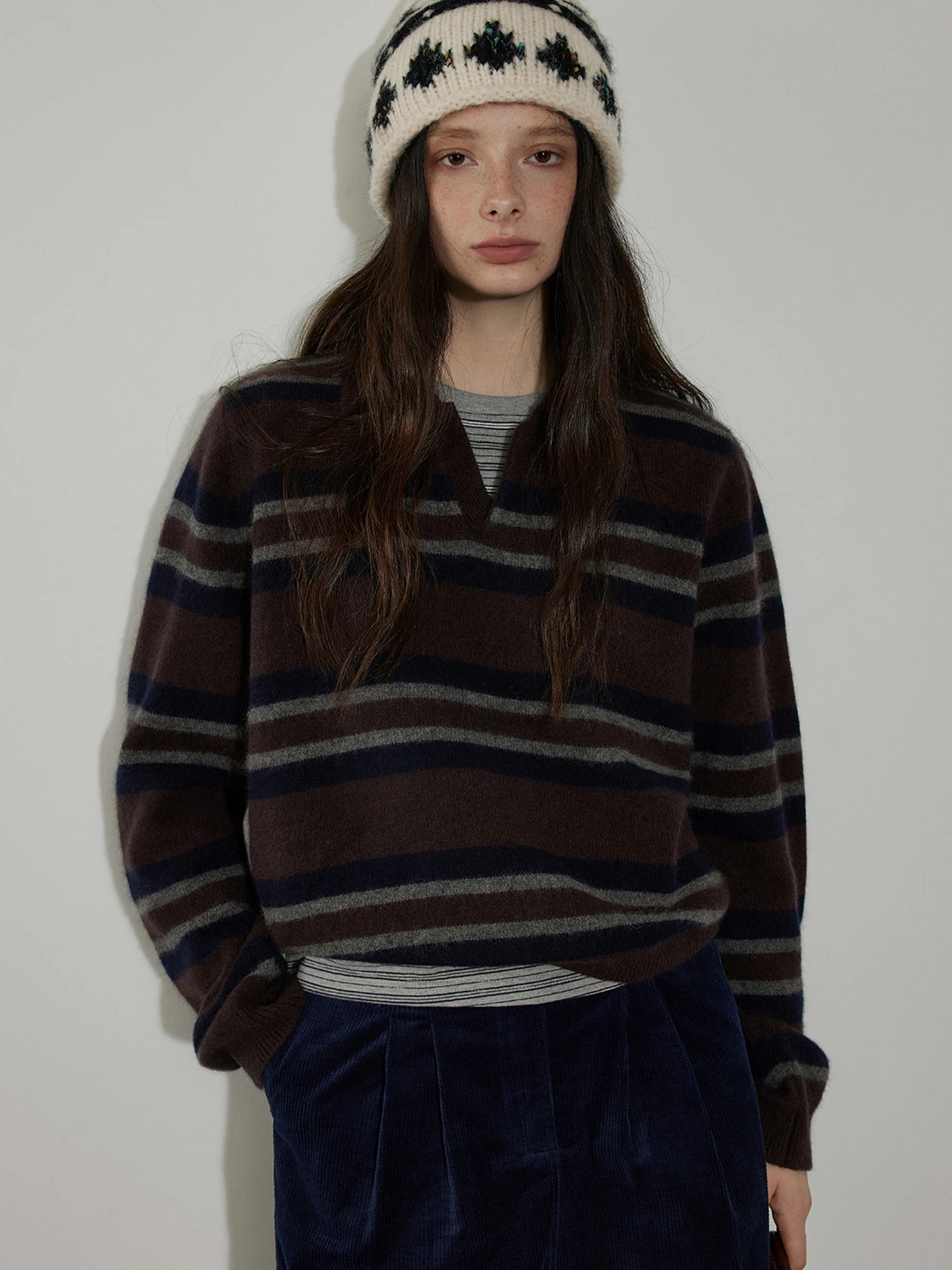 여성용 카메레 스웨터 롱 슬리브 오버사이즈 편안한 니트 소프트 스트라이프 디자인 겨울 패션 캐주얼 출퇴근용