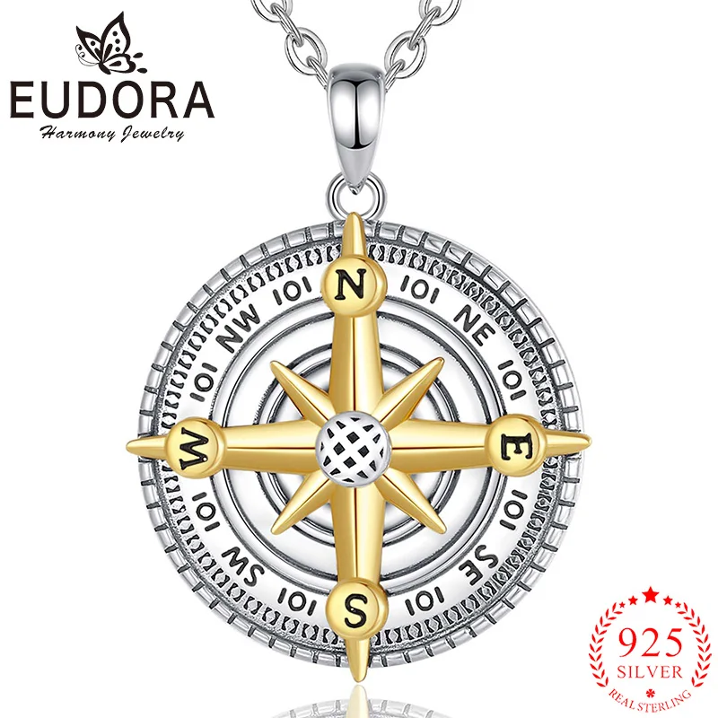 

Eudora Original 925 Sterling Silver Compass Necklace 18k Gold Asterism Pendant Personality Jewelry Party Gift for Men Women