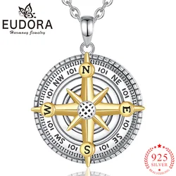 Eudora Original 925 Sterling Silver Compass Necklace 18k Gold Asterism Pendant Personality Jewelry Party Gift for Men Women