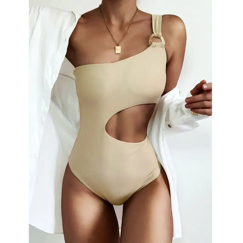 

Sexy One Shoulder Female Swimwear One Piece Swimsuit Women Monokini Bather Trikini High Cut Out Bathing Suit Swim Beach Bodysuit