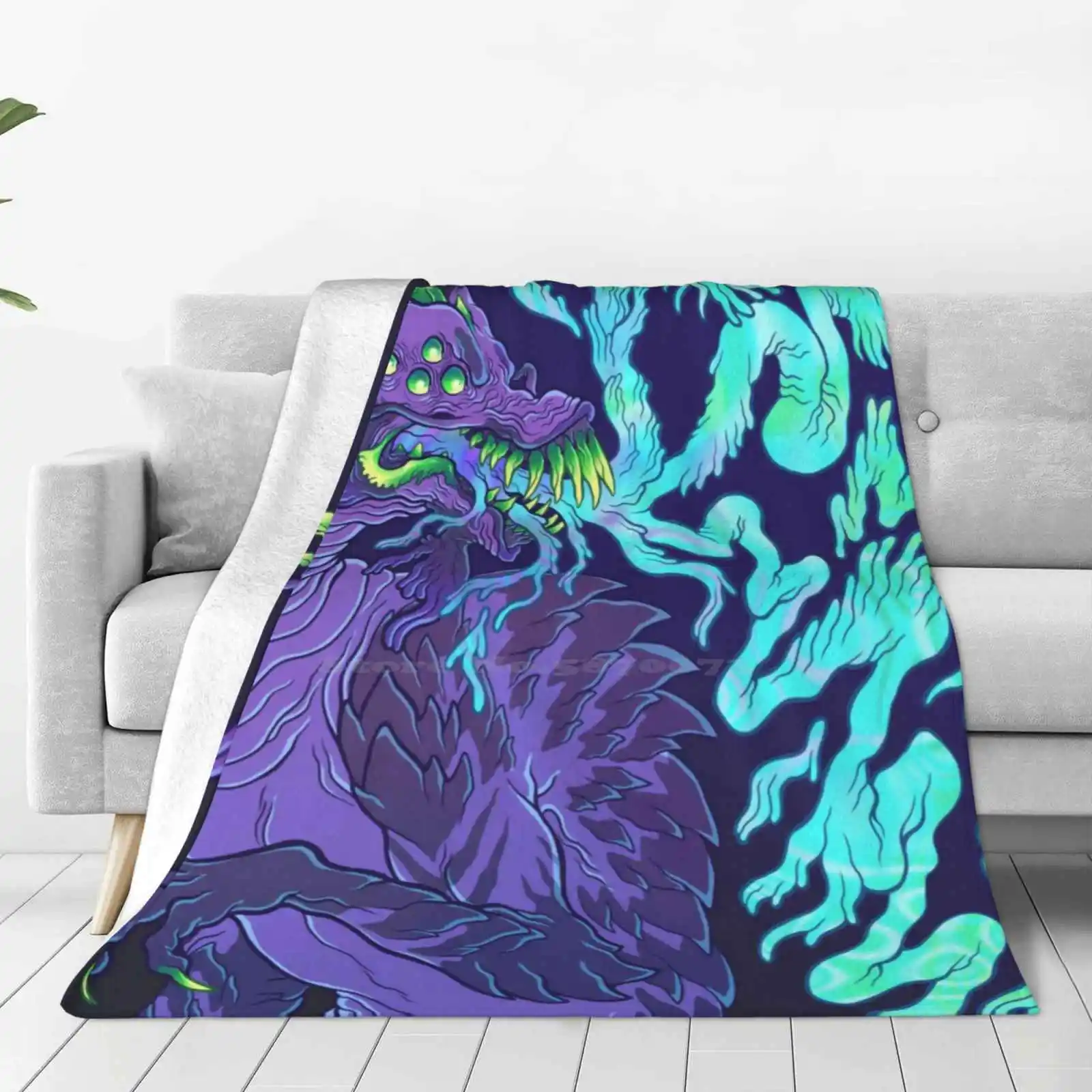 Tendril Breath Top Quality Comfortable Bed Sofa Soft Blanket Monster Creature Dragon Purple Reptile Magic Strange Surreal