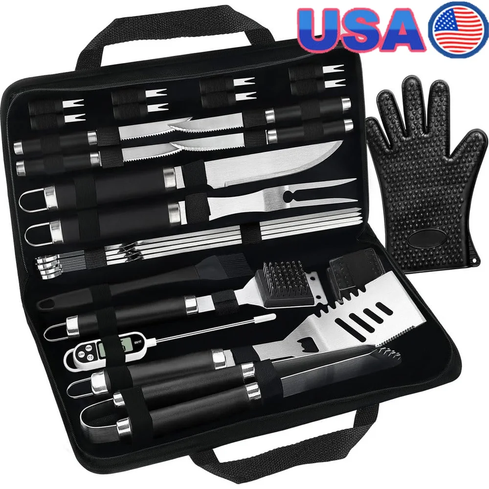 

Набор инструментов для барбекю из нержавеющей стали, 26 шт., с футляром для переноски, аксессуары для гриля, идеальные подарки, подарки на день рождения, День отца, Рождество