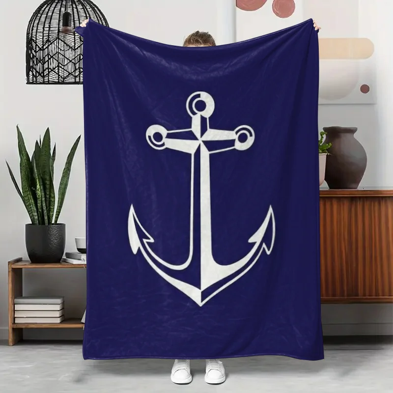 1pc Ultra-Cool Ship Anchor Design Digital Print Flannel Throw Blanket - Cozy Nap, Small Cover, Toss - Soft & Warm for All Season