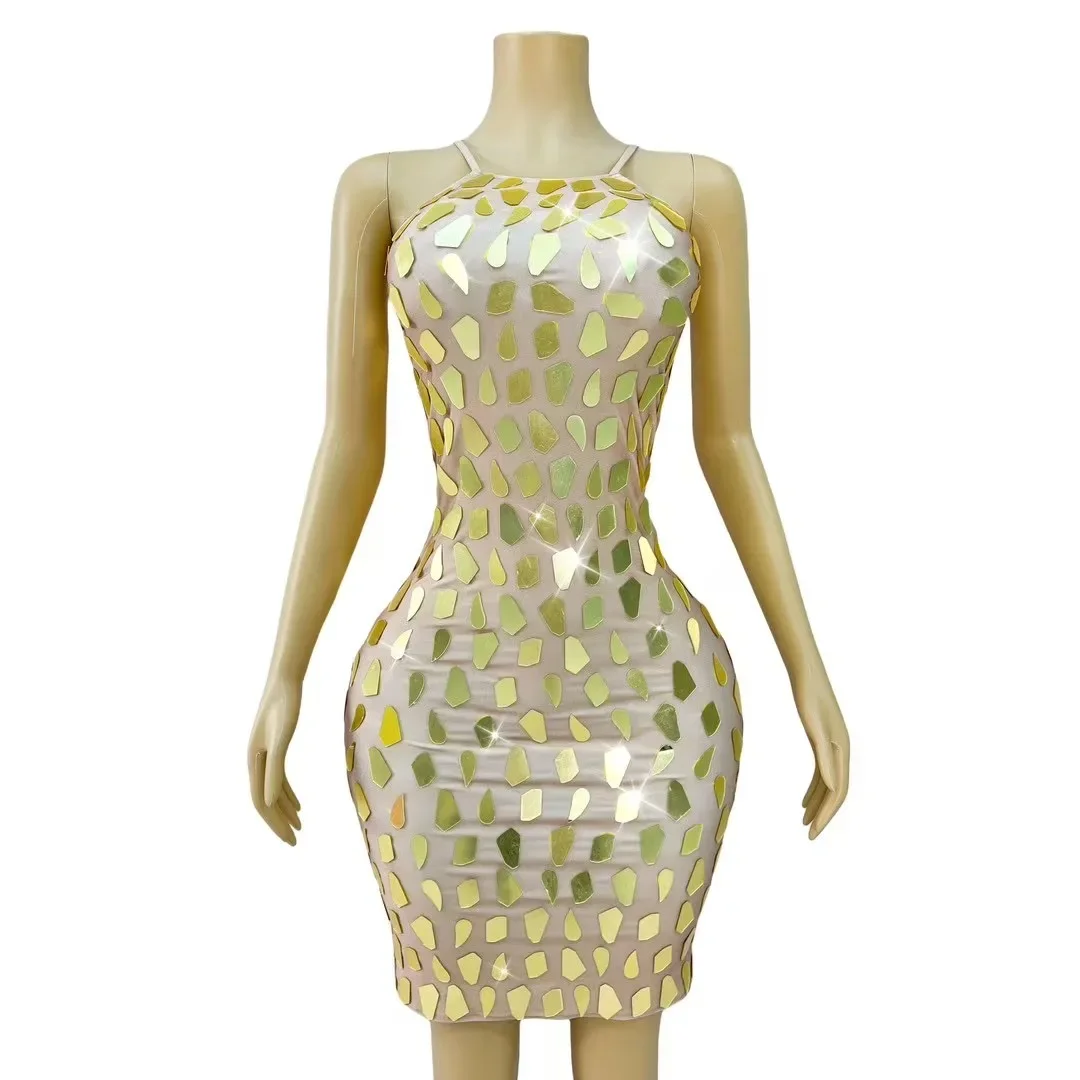 

Вечеринка для шоу девушки, роскошный костюм для шоу девушки, роскошный наряд для вечеринки, блестящие золотые блестки, зеркала, мини-платье для женщин, 2025 г., сексуальное платье для рождения