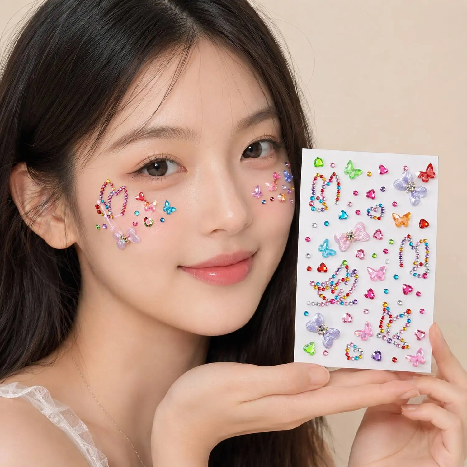 

6Pcs Glowing Rhinestone Face Gems Stickers Pearl Star Rhinestone Face Decals Festival Fashion Rhinestone Face Jewel Sliders