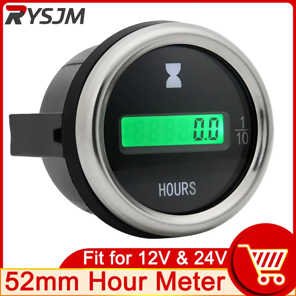 HD NEW 52mm Clock Digital Hour Meter Hourmeters Clock Gauge for Motorcycles Watch Marine Boat Yacht Car Truck 12V 24V Universal