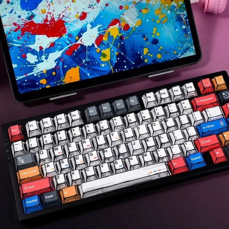 

Comic Style Colorful Mixed Light Keycaps Original Factory Height 136 Keys Set Classic Minimalist Style Machine Keycap Decoration