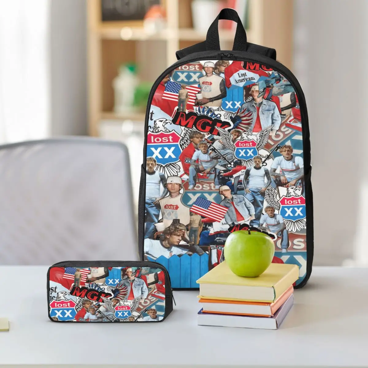 MGK Lost Americana Tour merch Set di zaini per bambini Scatole per matite Set di zaini con portapranzo per studenti delle scuole Zaino