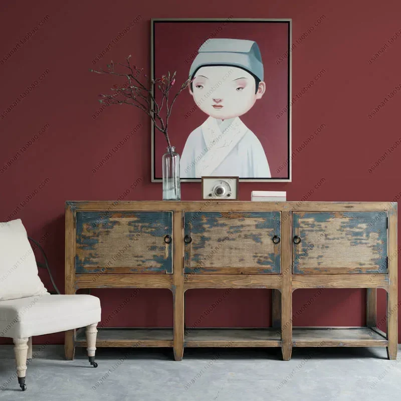 

Chinese Retro Solid Wood Living Room Dining Room Sideboard Cabinet High Leg Storage