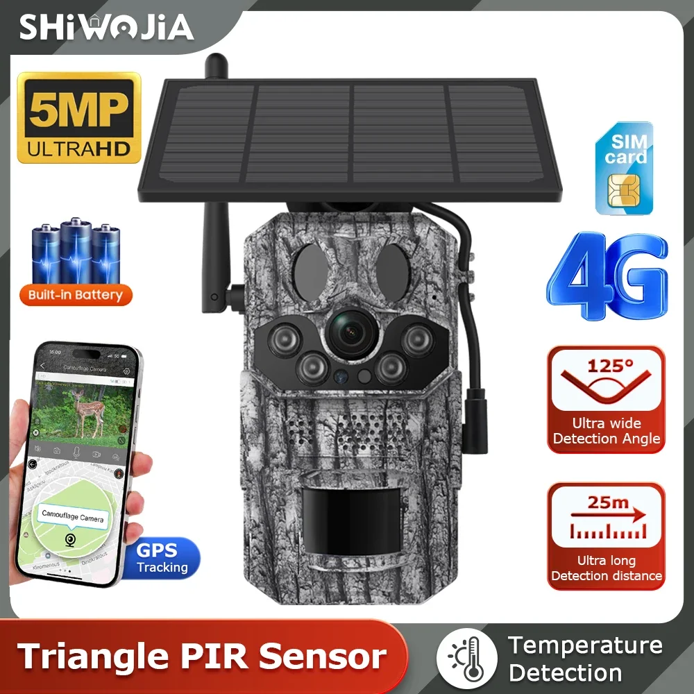 

SHIWOJI 4G SIM Solar Camera GPS Positioning 5MP Outdoor Solar/Battery Powered IP Camera 2 Way Talk animal Surveillance Camera