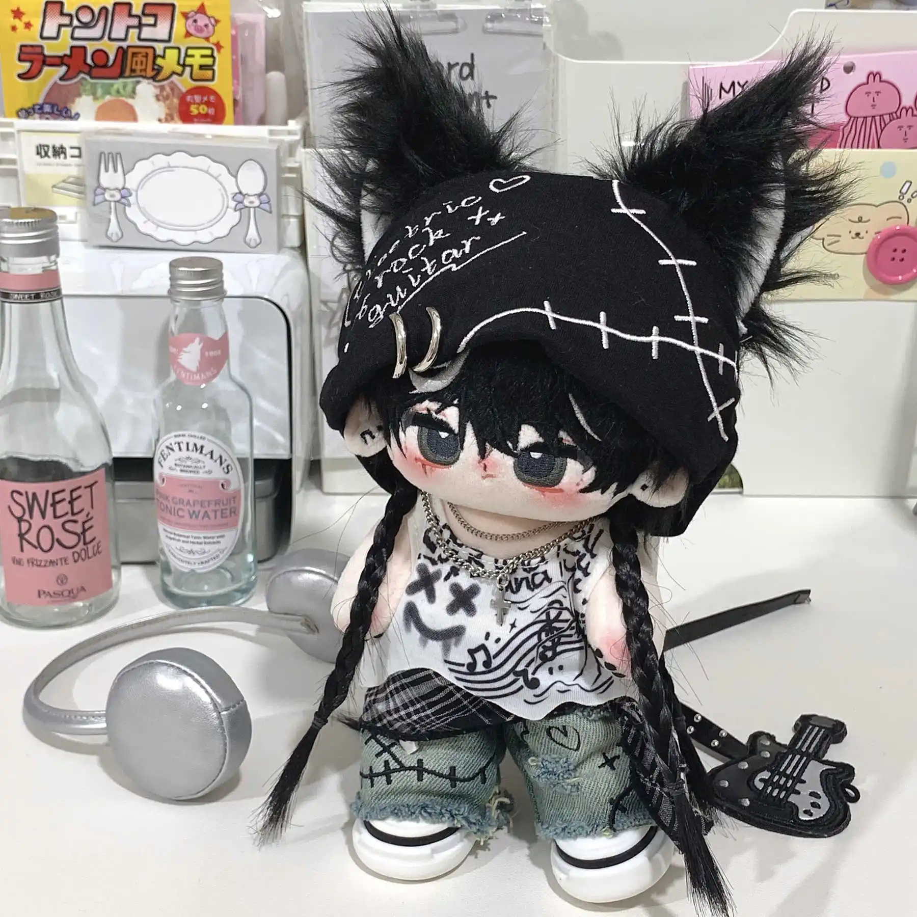 20cm Doll Clothes Dark Field Spider Rock Band Boy Punk  Necklace Guitar Hat Suit  Plushies Plush Doll Accessories Anime Toy Kids