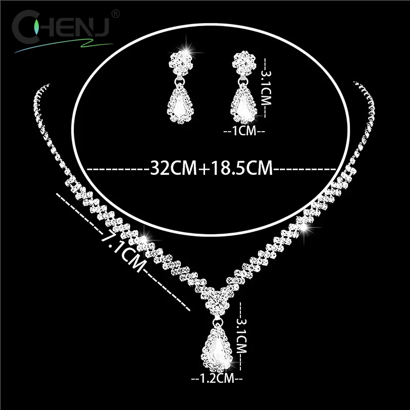 1 مجموعة بسيطة موضة قطرة الماء كريستال الراين قلادة طقم أقراط للنساء الزفاف العروس مجموعات مجوهرات اكسسوارات #6