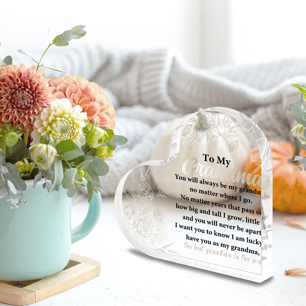 Acrylic Heart Memorial Plaque, Sentimental Grandma Gift for Desk