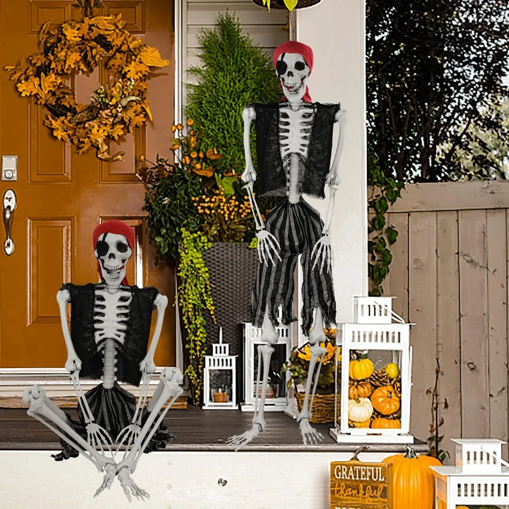 5.4ft Halloween Life Size Pirate Skeleton, Full Body Skeleton Bones with Movable Joints for Halloween Indoor