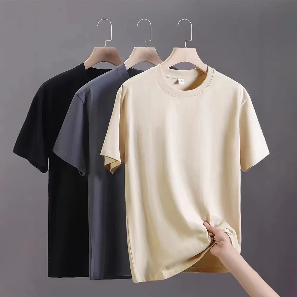 Men's T-Shirts 2026 Summer Oversize Cotton T-Shirt Casual High Quality Short Sleeves Tee Shirt Men Basic Solid Color Sports Tops
