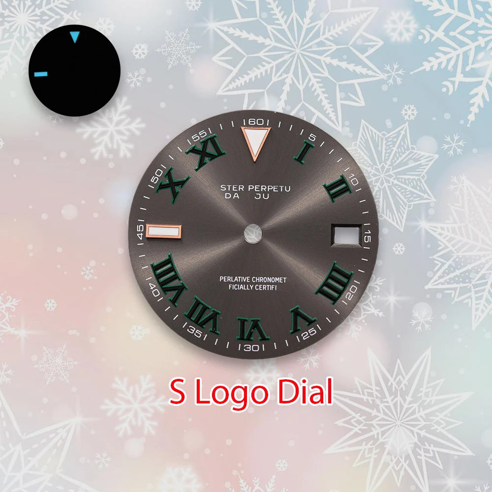 28.5mm S Logo Roman num Dial Hands Fit NH35/NH36/4R Automatic Movement Ice Blue Luminous Watch Modification Accessories