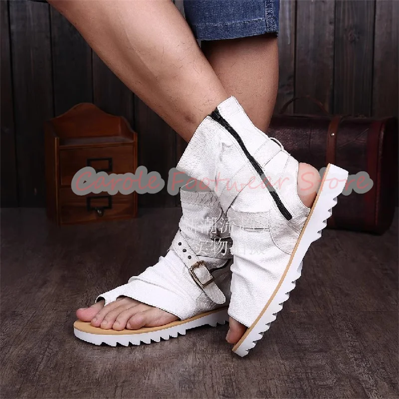 فاسق برشام مشبك حزام الوجه يتخبط الصنادل للرجال عالية أعلى الجوف التدريجي الصيف أحذية باردة الذكور اللمحة تو الترفيه أحذية من الجلد #5