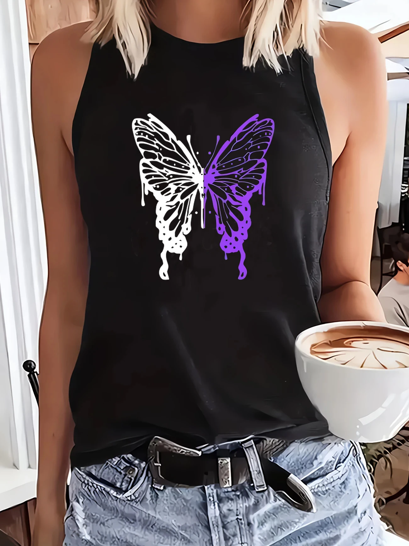 Hemd Schmetterling Tierdruck Weste T-Shirt T-Shirt Sexy Tank Top Damen ärmellos Rundhalsausschnitt