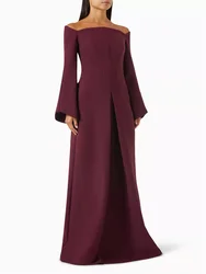 New Arrival Off Shoulder Neckline Long Sleeves Straight Evening Dress Back Zipper Floor Length Sweep Train Gown For Women 2024