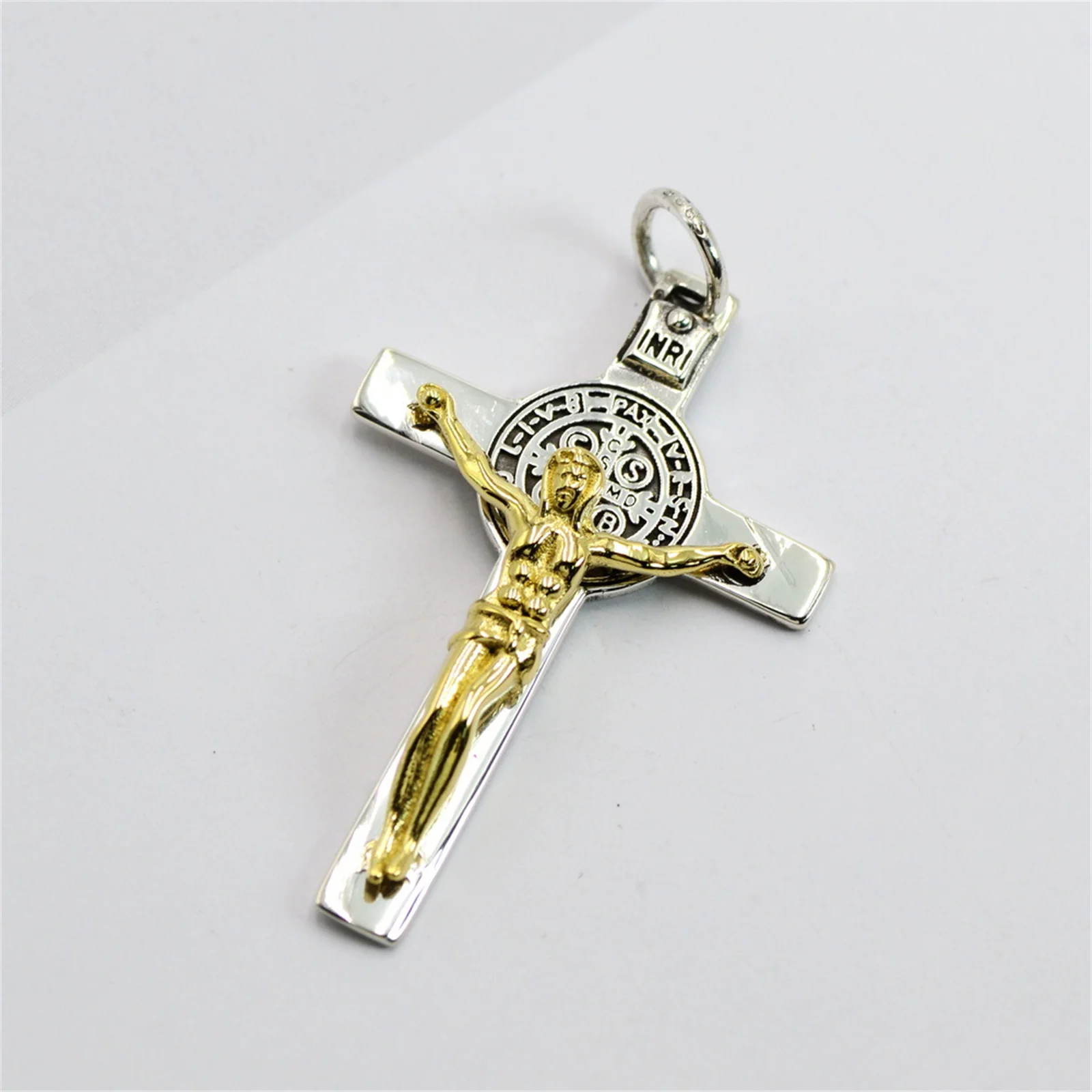 Happy Death Crucifix Sterling Silver 925 and Brass Saint Benedict Pendant Necklace for Men Women San Benito Exorcism Jewelry