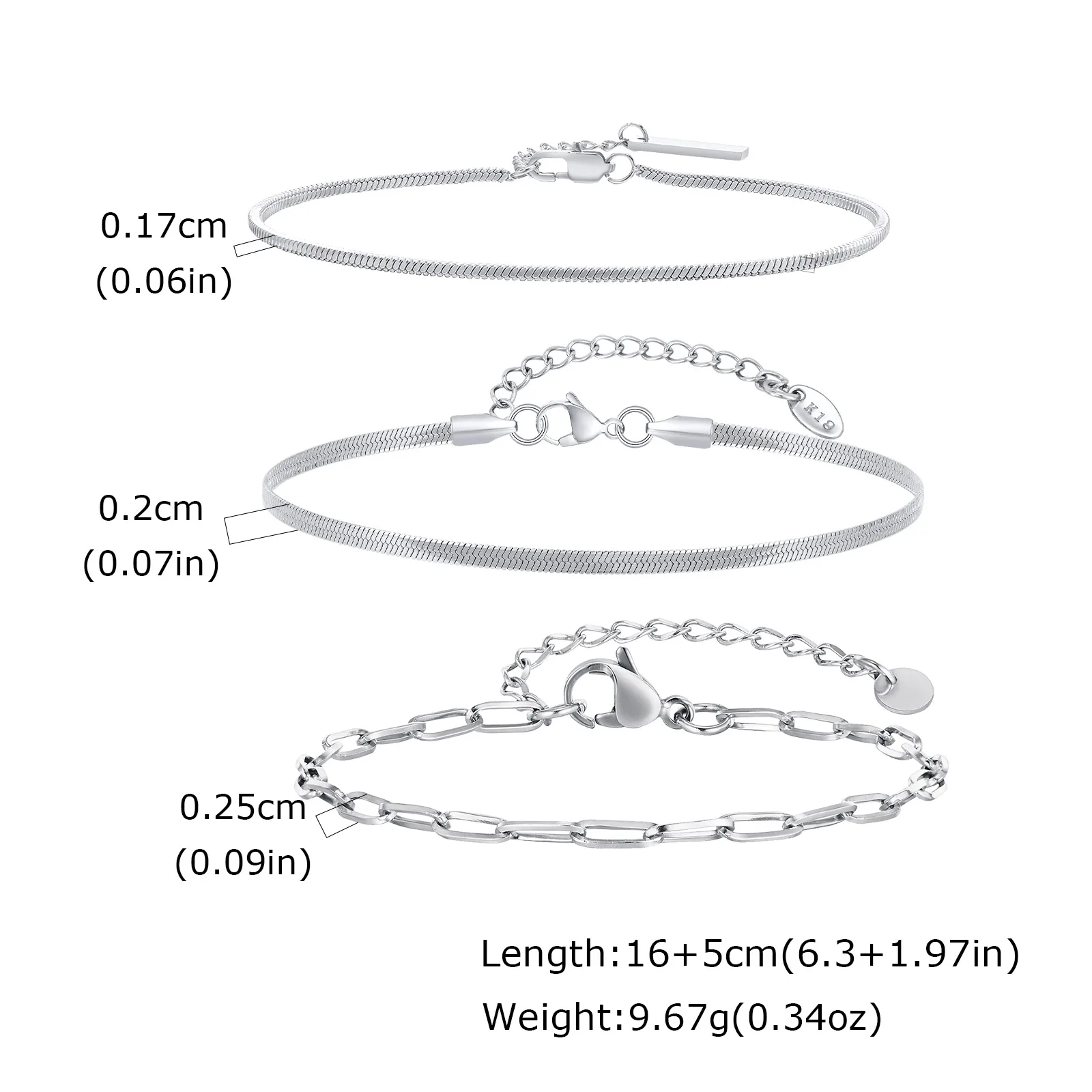 3-teiliges Herren-Armband mit dünner Kette, nie verblassendes silberfarbenes Twist-Ketten-Armband, stilvolles Punk-Schmuckgeschenk für Ehemann, Vater, Sohn