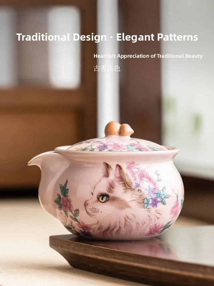 

High-End Ceramic Tea Set Hand Grab Pot Fu Lu Porcelain Tea Brewing Device Home Use Luxury Gongfu Tea Tools Non-Scalding