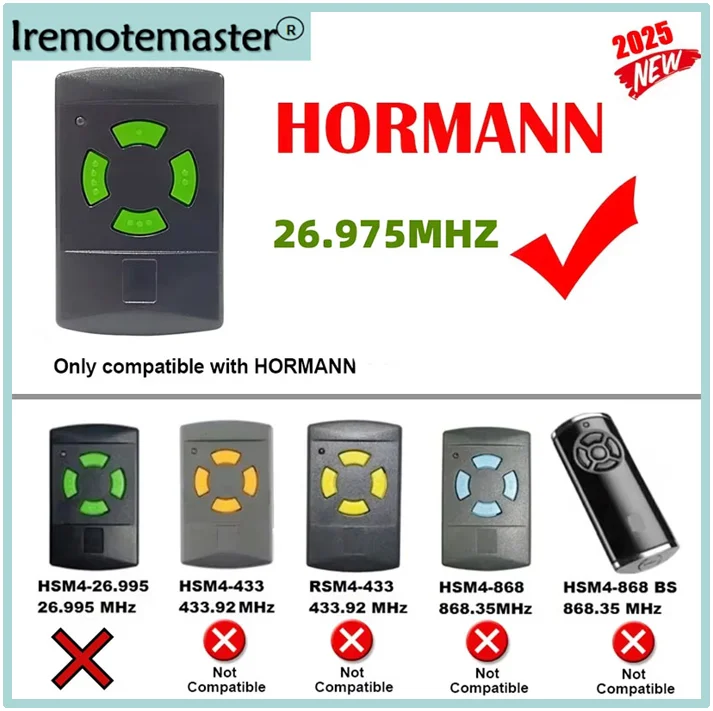 2025 Newest FOR HORMANN HS1 HS2 HS4 26.975 MHz GARAGE DOOR REMOTE HSE2 HSM2 HSM4 HSP4 HSP4-C 26.975 MHz HSD2-A HSD2-C 26.975 MHz