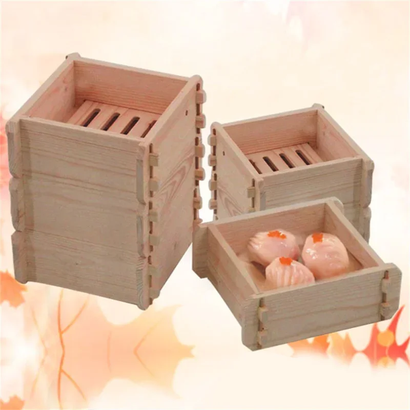 Xiaolongbao cake solid wooden cage Hong Kong style steamer Square wooden steamer steam Cantonese style wooden Dim sum steamer