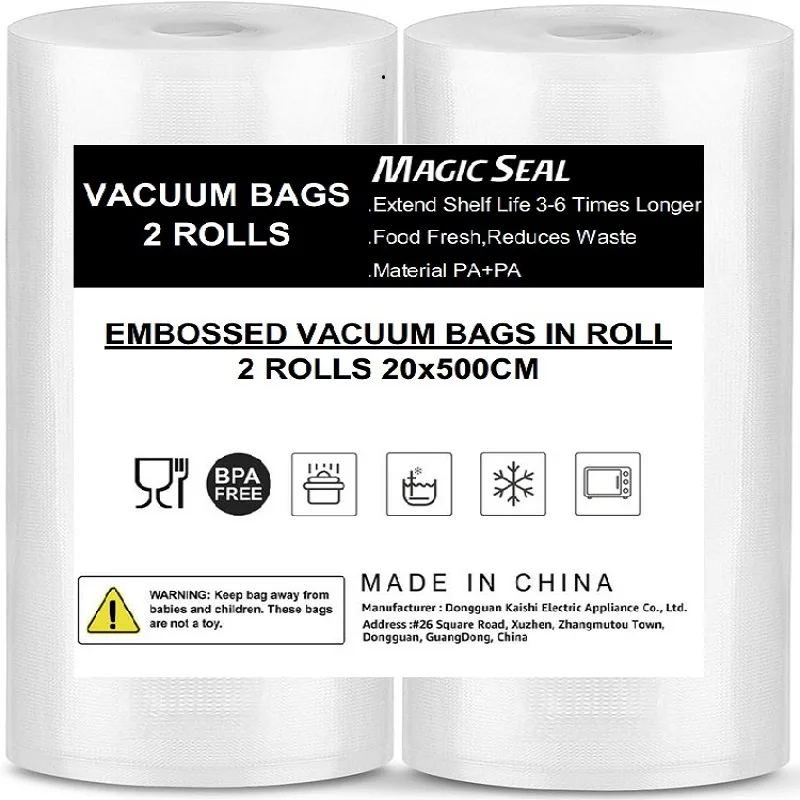 MAGICSEAL Vacuum Sealer Bags 2 Rolls For Food Storage Saver BPA Free Heavy Duty Textured Food Roll Bags for Sous Vide Cooking