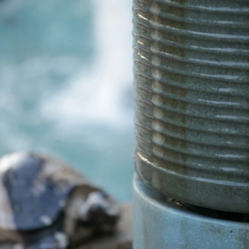 44" Tall Large Round Green Ribbed Tower Water Fountain