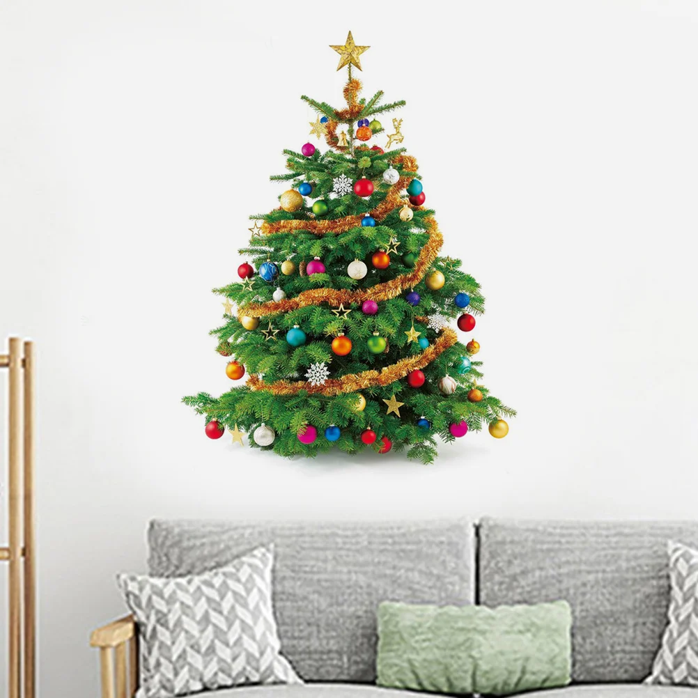 

2 Sheets Creative Christmas Tree Wall Sticker PVC Merry Christmas Decal for Living Room Bedroom Office Window Decor