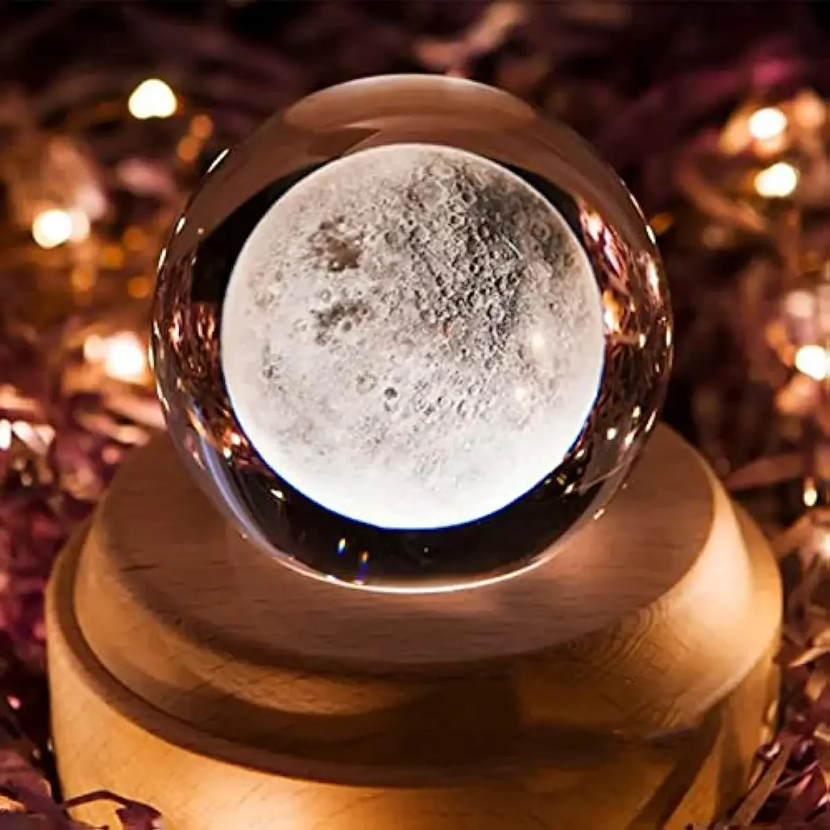 Crystal Ball 3D Music Box, with LED Night Light, Rotating Base, Crystal Night Light Suitable for Christmas, Thanksgiving