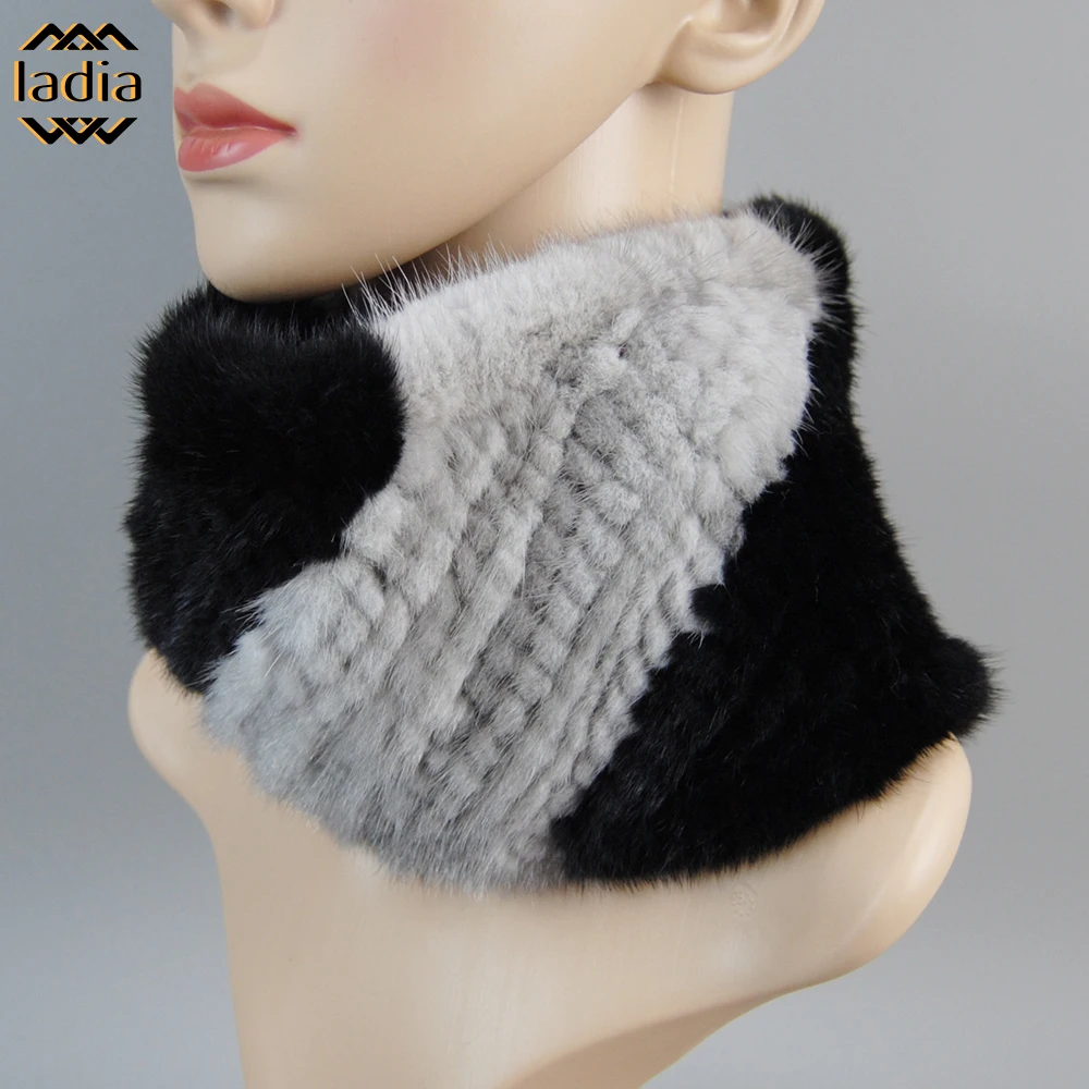 Winter Knitted Warmer Lady Genuine Ring Bandana Girl Good Elastic scarves Natural Mink Fur HeadBands Winter collars and scarves